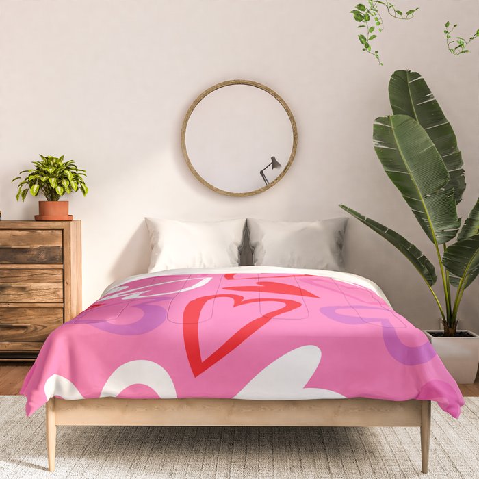 Pink love heart cartoon pattern Comforter Gallery Image 3