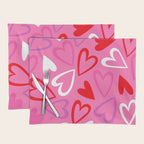 Pink love heart cartoon pattern Placemat Gallery Image 1