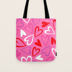 Pink love heart cartoon pattern Tote Bag Gallery Image 1