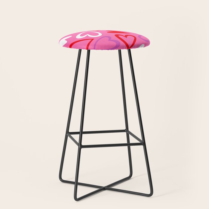 Pink love heart cartoon pattern Stool Gallery Image 1