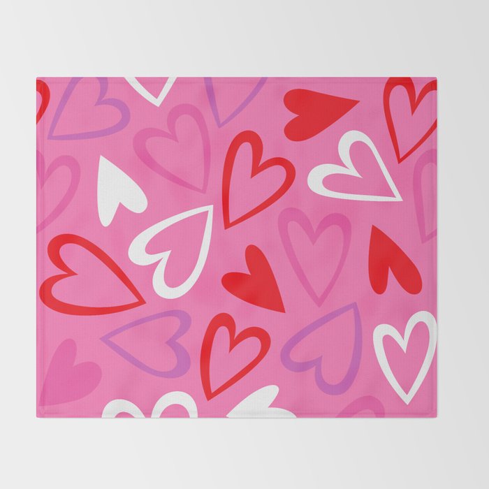 Pink love heart cartoon pattern Throw Blanket Gallery Image 2