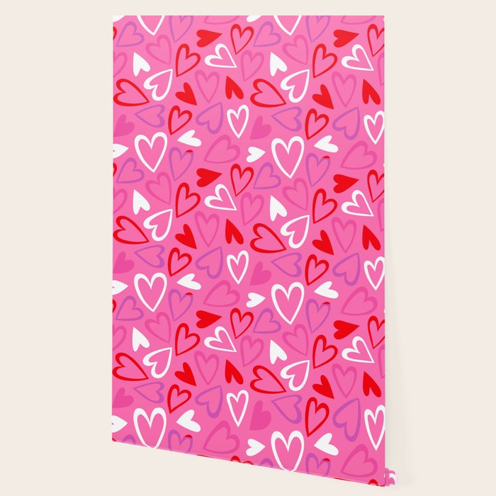 Pink love heart cartoon pattern Wallpaper Gallery Image 2