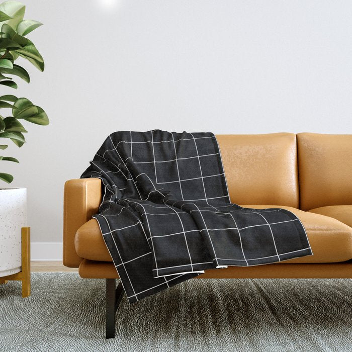Windowpane Check Grid (white/black) Throw Blanket Gallery Image 1