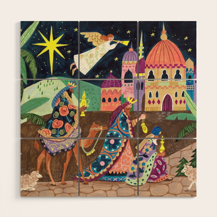 The three Wise Men in Bethlehem Wood Wall Art Gallery Image 1