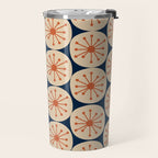 Atomic Dots Retro Geo Pattern in Mid Mid Orange, Beige, and Navy Blue Travel Mug Gallery Image 2