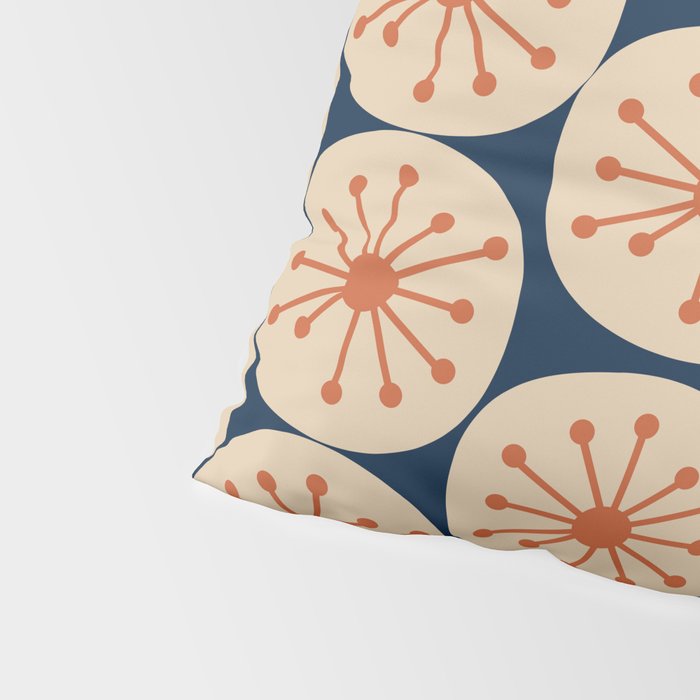 Atomic Dots Retro Geo Pattern in Mid Mid Orange, Beige, and Navy Blue Pillow Sham Gallery Image 4
