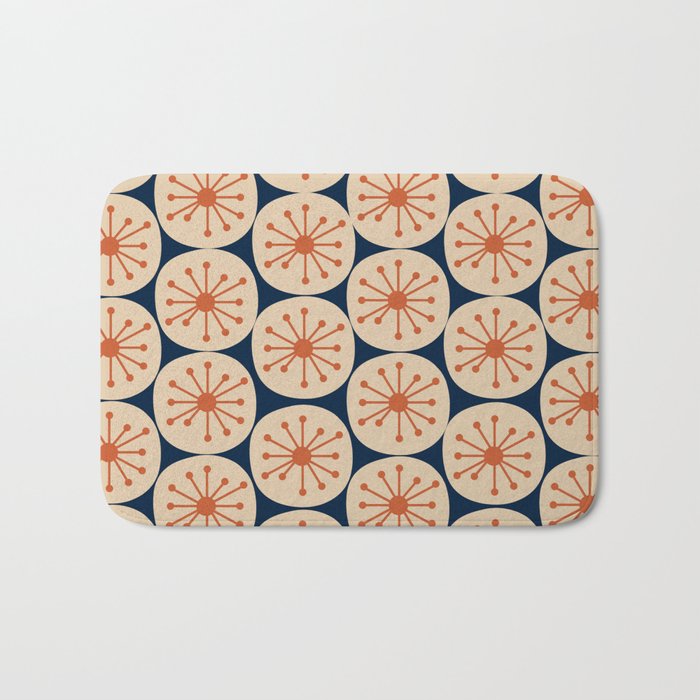 Atomic Dots Retro Geo Pattern in Mid Mid Orange, Beige, and Navy Blue Bath Mat Gallery Image 1