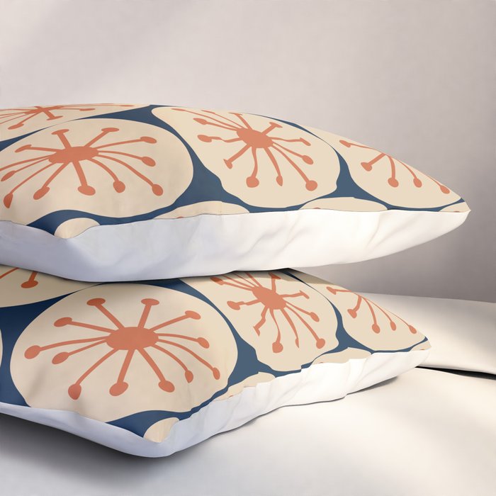 Atomic Dots Retro Geo Pattern in Mid Mid Orange, Beige, and Navy Blue Pillow Sham Gallery Image 3