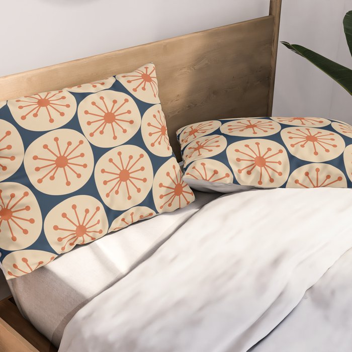 Atomic Dots Retro Geo Pattern in Mid Mid Orange, Beige, and Navy Blue Pillow Sham Gallery Image 2
