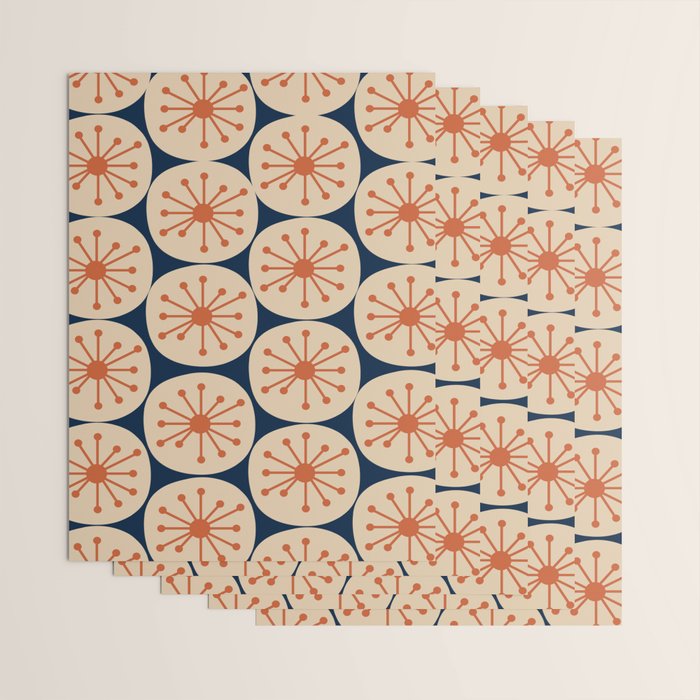Atomic Dots Retro Geo Pattern in Mid Mid Orange, Beige, and Navy Blue Wrapping Paper Gallery Image 3