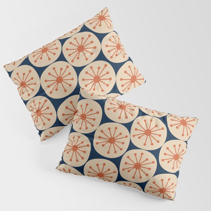 Atomic Dots Retro Geo Pattern in Mid Mid Orange, Beige, and Navy Blue Pillow Sham Gallery Image 1