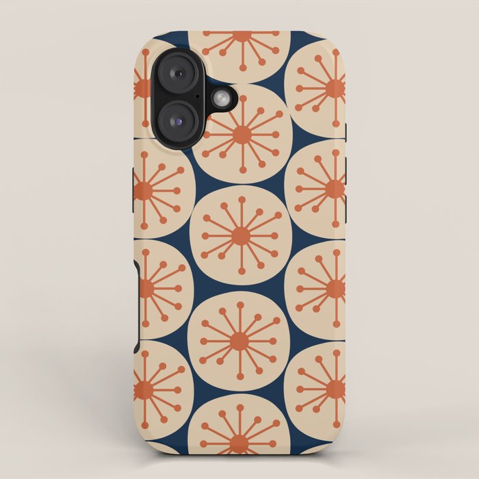 Atomic Dots Retro Geo Pattern in Mid Mid Orange, Beige, and Navy Blue iPhone Case Gallery Image 1
