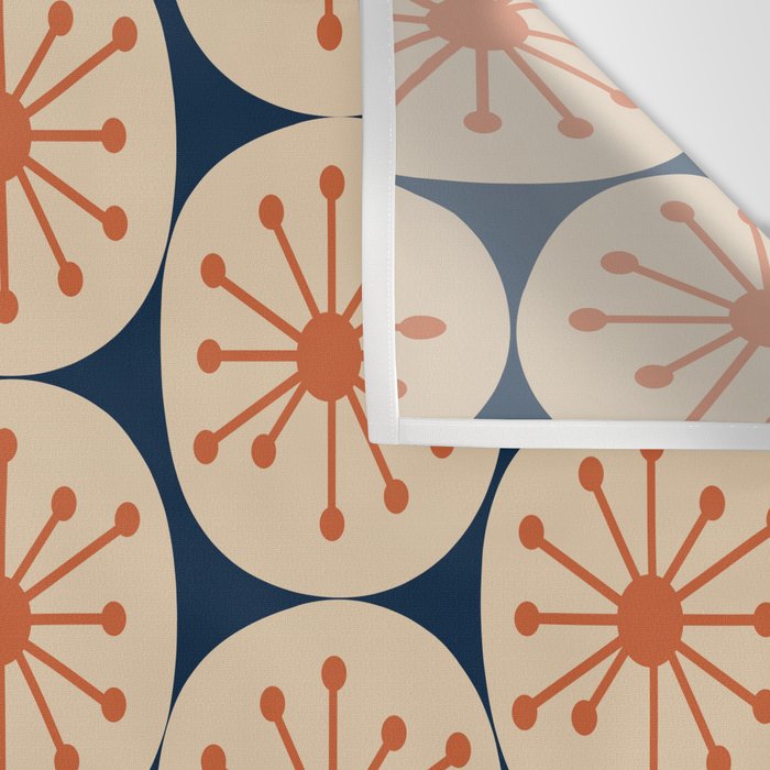 Atomic Dots Retro Geo Pattern in Mid Mid Orange, Beige, and Navy Blue Wall Tapestry Gallery Image 3