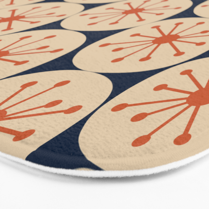 Atomic Dots Retro Geo Pattern in Mid Mid Orange, Beige, and Navy Blue Bath Mat Gallery Image 3