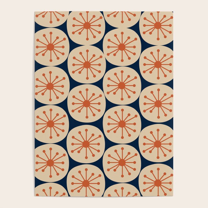 Atomic Dots Retro Geo Pattern in Mid Mid Orange, Beige, and Navy Blue Poster Gallery Image 4