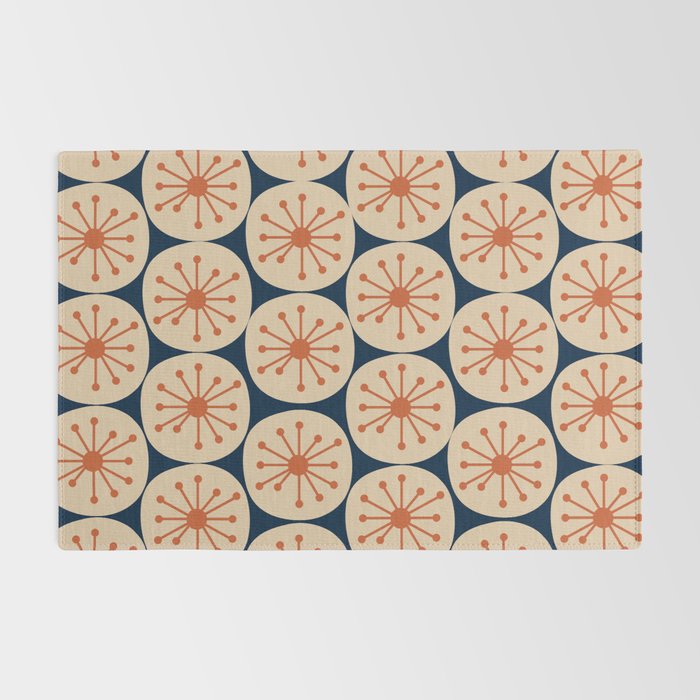 Atomic Dots Retro Geo Pattern in Mid Mid Orange, Beige, and Navy Blue Rug Gallery Image 2