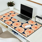 Atomic Dots Retro Geo Pattern in Mid Mid Orange, Beige, and Navy Blue Desk Mat Gallery Image 2
