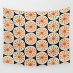 Atomic Dots Retro Geo Pattern in Mid Mid Orange, Beige, and Navy Blue Wall Tapestry Gallery Image 4