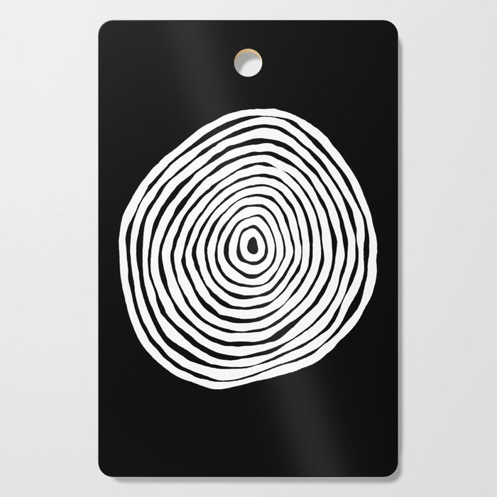 Black & White Minimalist Mid Century Abstract Ink Line Spiral Hypnotic Circle Cutting Board Gallery Image 1