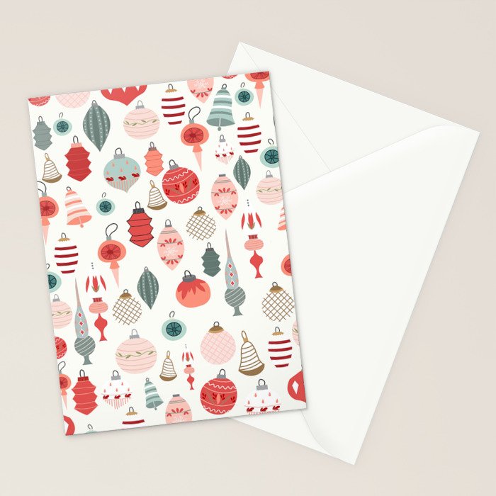 Vintage Christmas baubles white background Stationery Card Gallery Image 2