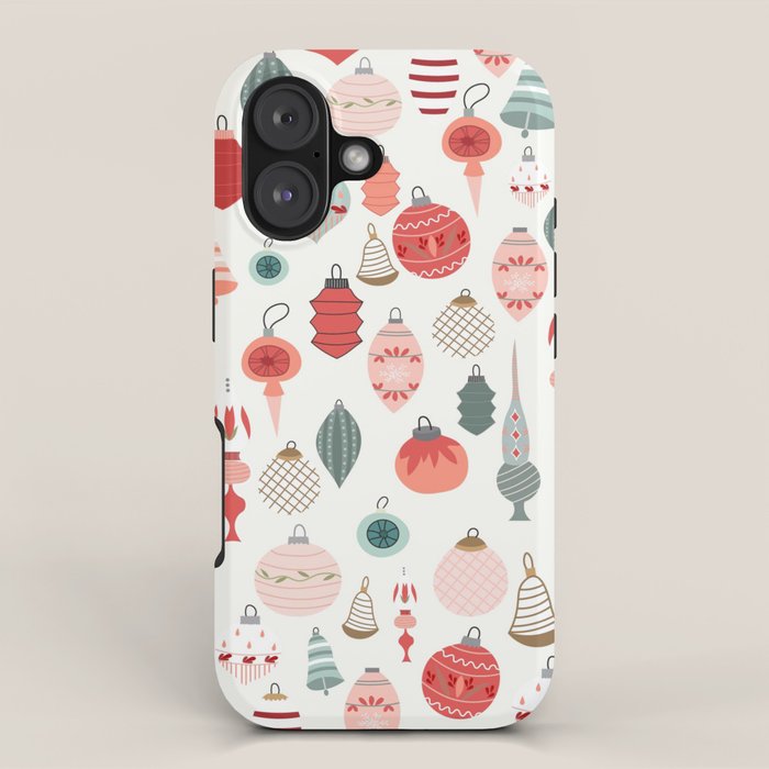 Vintage Christmas baubles white background iPhone Case Gallery Image 1
