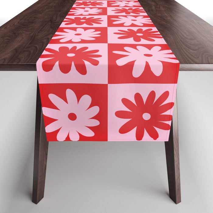 Pink & Red Checkerboard Flower Pattern Table Runner Gallery Image 1