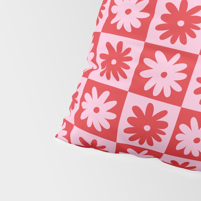 Pink & Red Checkerboard Flower Pattern Pillow Sham Gallery Image 4