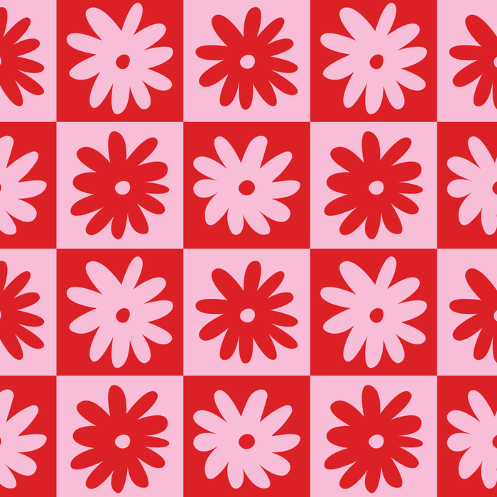 Pink & Red Checkerboard Flower Pattern Coffee Mug Gallery Image 2
