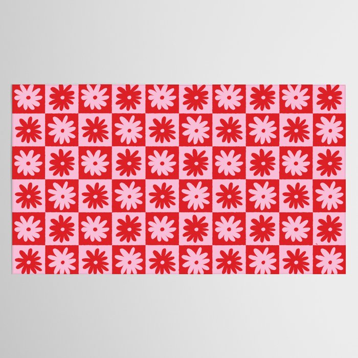 Pink & Red Checkerboard Flower Pattern Tablecloth Gallery Image 2