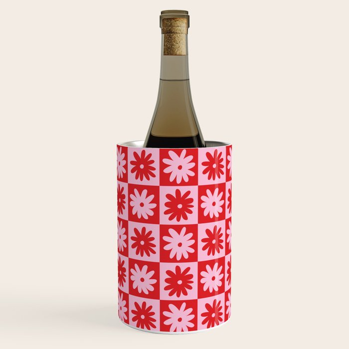 Pink & Red Checkerboard Flower Pattern Wine Chiller Gallery Image 3