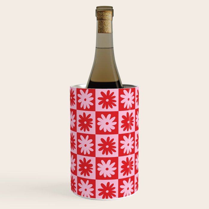 Pink & Red Checkerboard Flower Pattern Wine Chiller Gallery Image 2