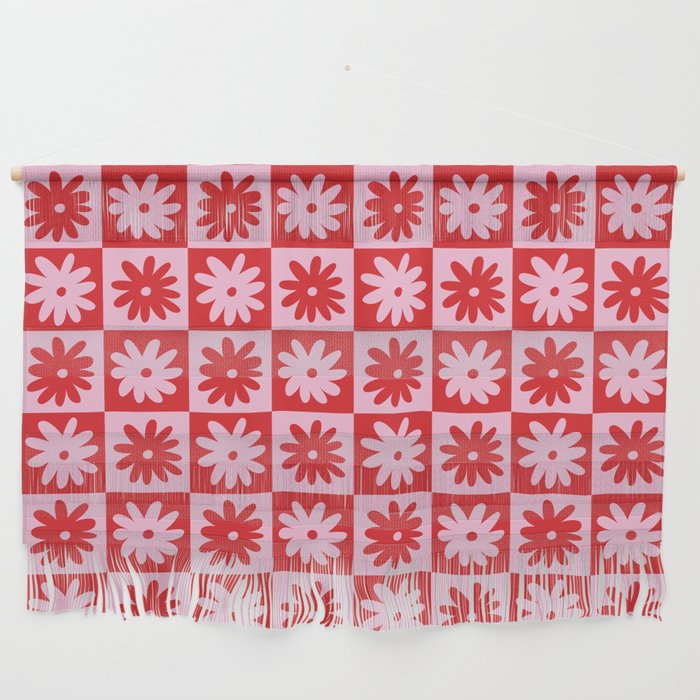 Pink & Red Checkerboard Flower Pattern Wall Hanging Gallery Image 1