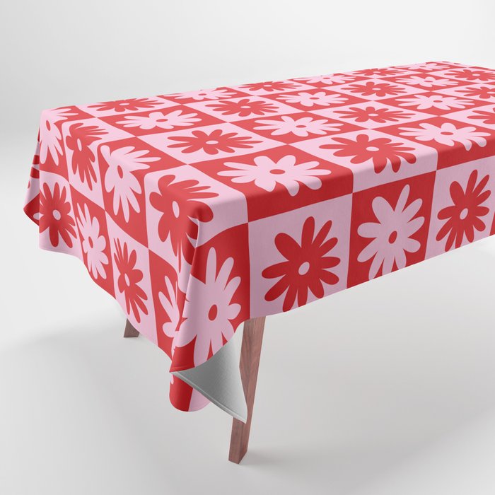 Pink & Red Checkerboard Flower Pattern Tablecloth Gallery Image 1
