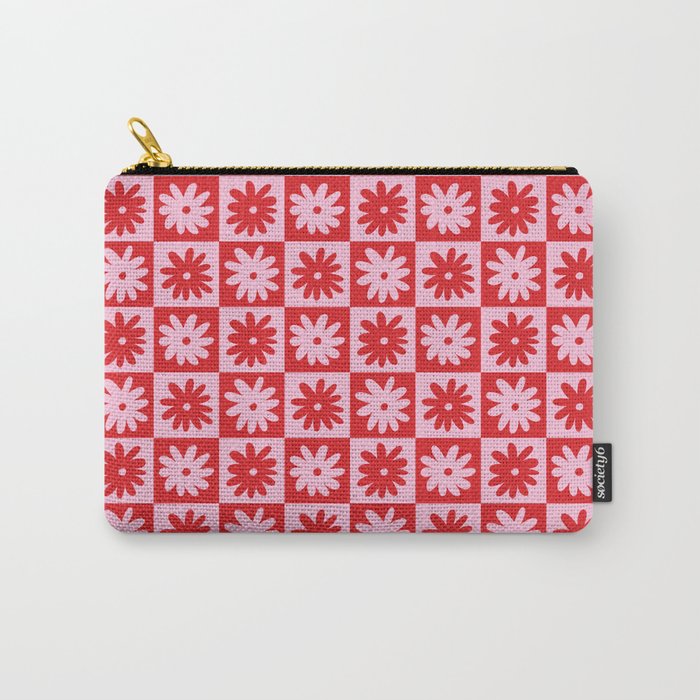 Pink & Red Checkerboard Flower Pattern Carry All Pouch Gallery Image 1