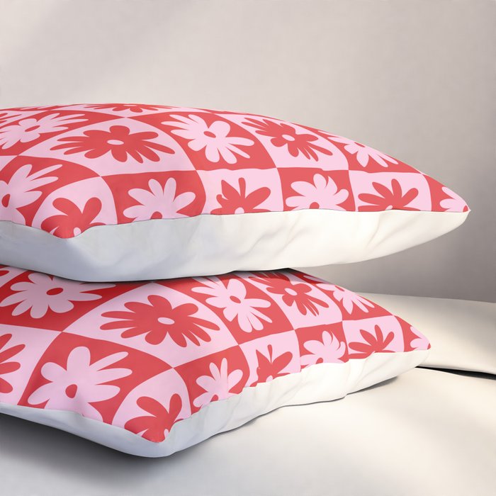 Pink & Red Checkerboard Flower Pattern Pillow Sham Gallery Image 3