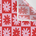 Pink & Red Checkerboard Flower Pattern Wall Tapestry Gallery Image 3
