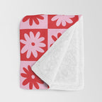 Pink & Red Checkerboard Flower Pattern Throw Blanket Gallery Image 3