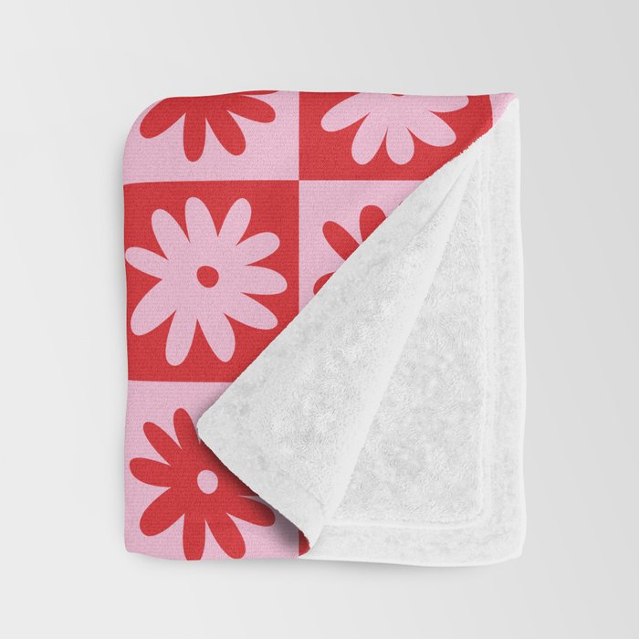 Pink & Red Checkerboard Flower Pattern Throw Blanket Gallery Image 3