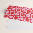 Pink & Red Checkerboard Flower Pattern Wrapping Paper Gallery Image 2