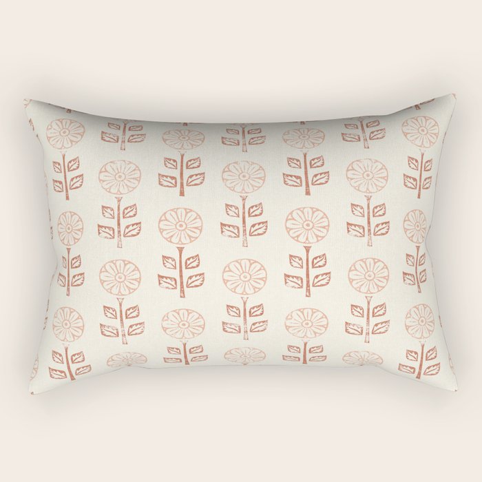 block print floral - terracotta cream Rectangular Pillow Gallery Image 1