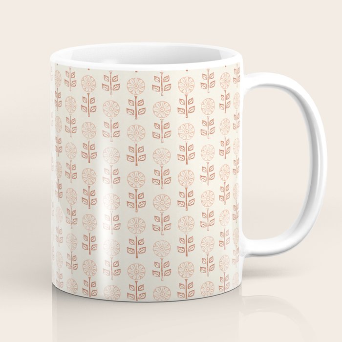 block print floral - terracotta cream Coffee Mug Gallery Image 1