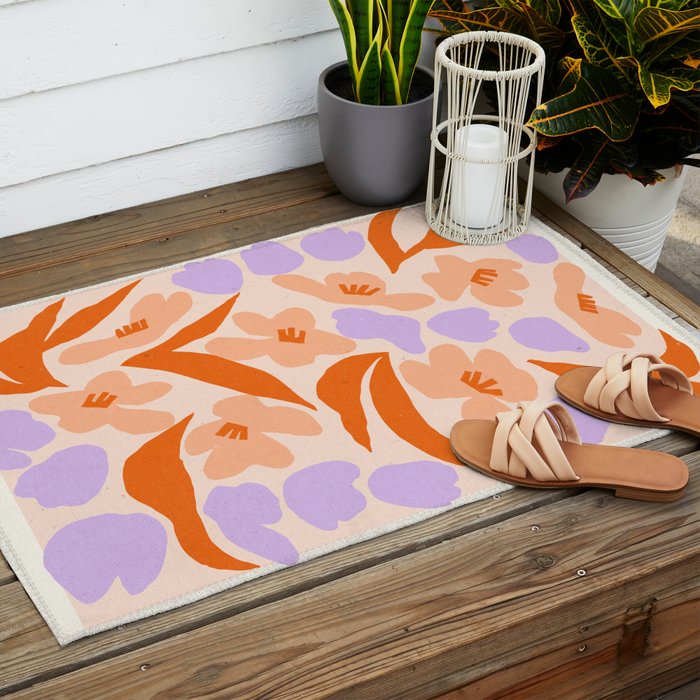 Tulips. Retro cottagecore floral illustration Outdoor Rug Gallery Image 2
