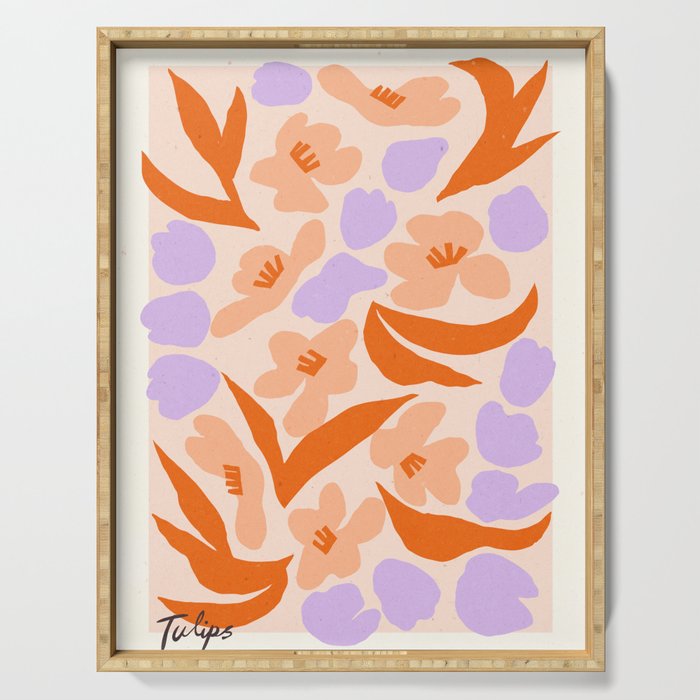 Tulips. Retro cottagecore floral illustration Serving Tray Gallery Image 1