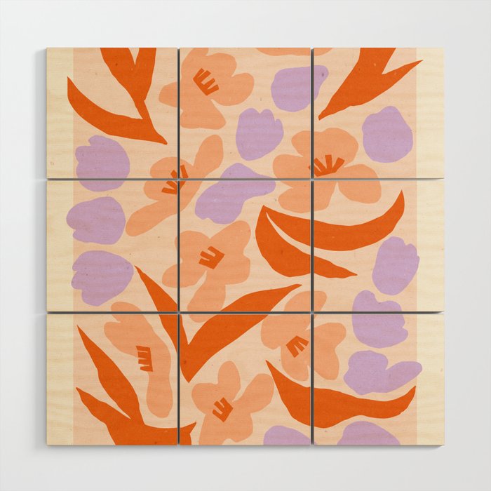 Tulips. Retro cottagecore floral illustration Wood Wall Art Gallery Image 1