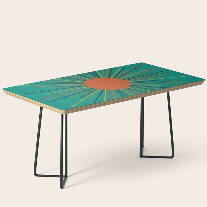 Mid-Century Modern Sunburst - Minimalist Abstract Sun in Mid Mod Orange, Olive, Mustard, and Teal Turquoise Coffee Table Gallery Image 1