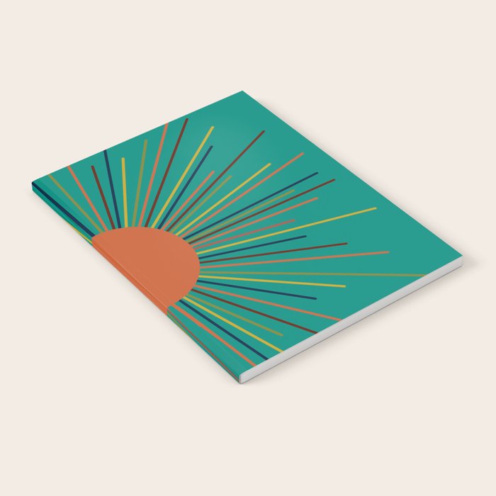 Mid-Century Modern Sunburst - Minimalist Abstract Sun in Mid Mod Orange, Olive, Mustard, and Teal Turquoise Notebook Gallery Image 2