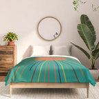 Mid-Century Modern Sunburst - Minimalist Abstract Sun in Mid Mod Orange, Olive, Mustard, and Teal Turquoise Comforter Gallery Image 3
