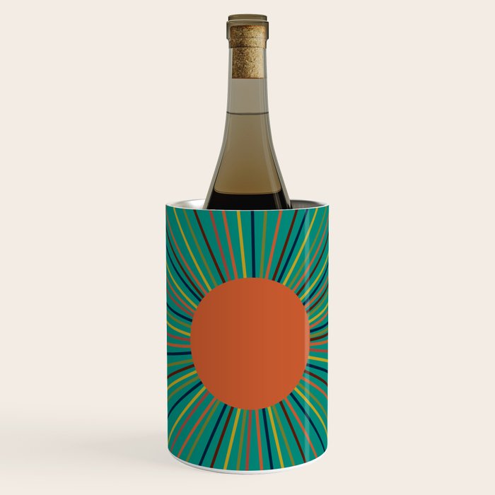 Mid-Century Modern Sunburst - Minimalist Abstract Sun in Mid Mod Orange, Olive, Mustard, and Teal Turquoise Wine Chiller Gallery Image 1