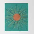 Mid-Century Modern Sunburst - Minimalist Abstract Sun in Mid Mod Orange, Olive, Mustard, and Teal Turquoise Throw Blanket Gallery Image 2