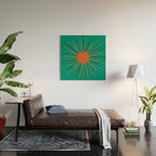 Mid-Century Modern Sunburst - Minimalist Abstract Sun in Mid Mod Orange, Olive, Mustard, and Teal Turquoise Wood Wall Art Gallery Image 2